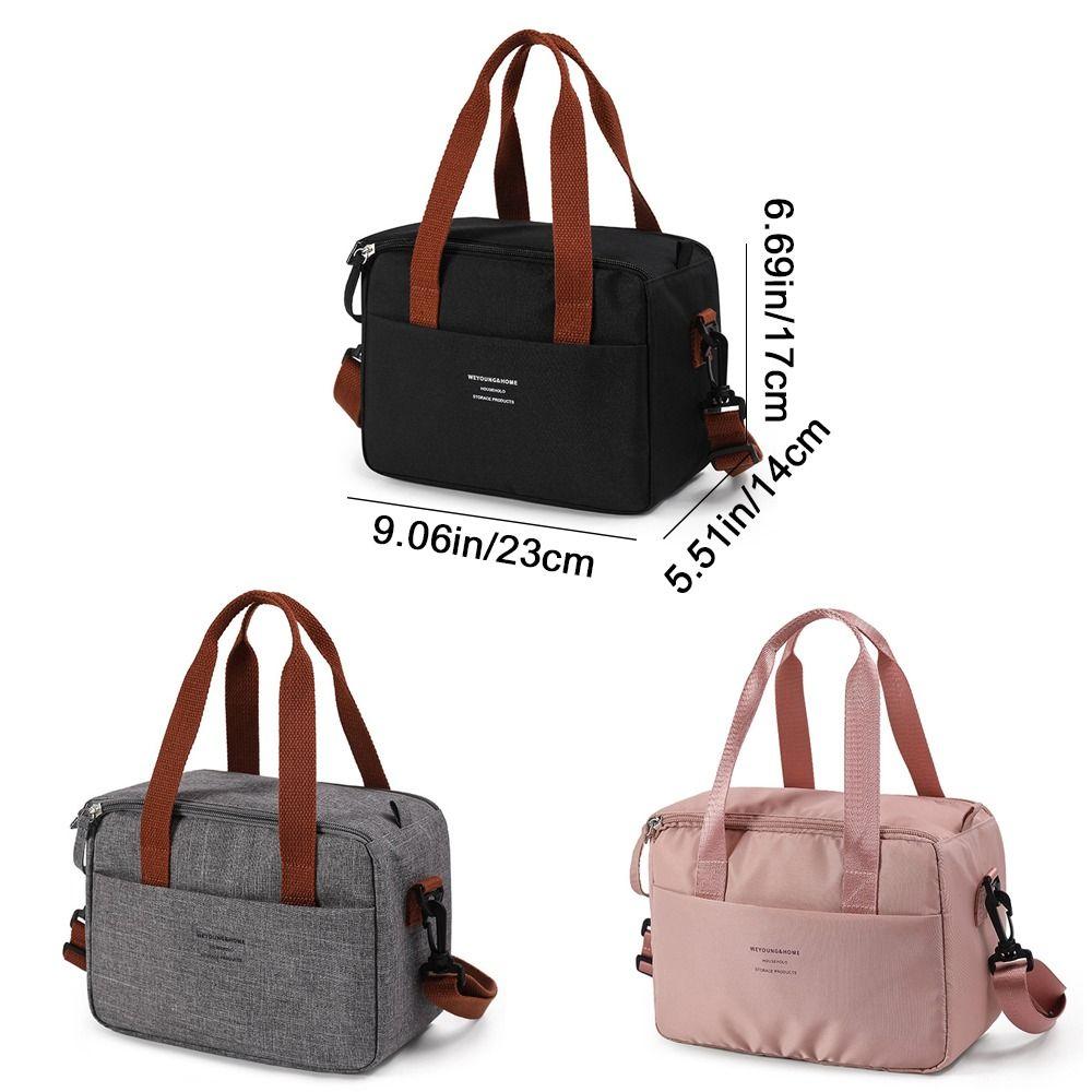 Solid Color Portable Lunch Bag Oxford Cloth Waterproof Aluminum Foil Lunch Bag Large Capacity with Handle Food Shoulder Bags
