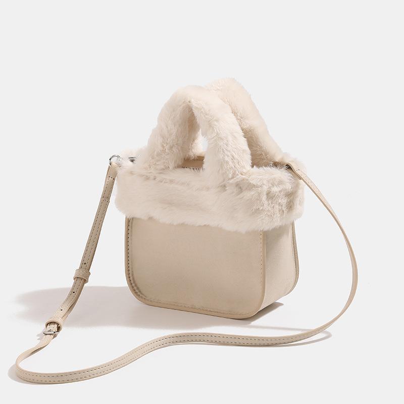 

Christmas Gift Cute Plush Small Square Bag Autumn and Winter New Frosted Handbag for Work Commuting Crossbody Bag for Women бежевий