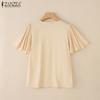 ZANZEA Women Casual V-Neck Loose Summer Short Sleeve Blouse