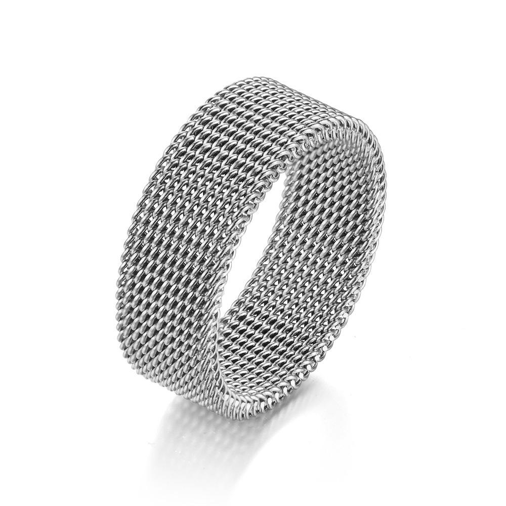 Classic Personality Gold Color Stainless Steel Hollowed-out Mesh Couple Rings for Women Men Simple Punk Jewelry Accessories Gift
