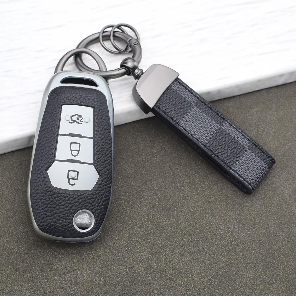 Tpu Leather Remote Key Cover For Ford Figo Mondeo 5 Ecosport Fiesta Mk8 Everest Ranger F150 Kuga Fusion Escort Key Chain