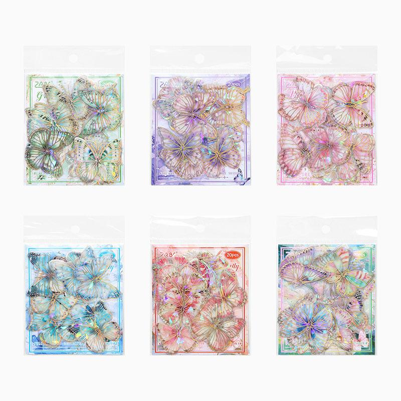 20-Sheet Vintage Gold-Foil Colored Butterfly Stickers, Shiny Foil Accents on Vibrant Wings for Hand Account, Scrapbook & Album