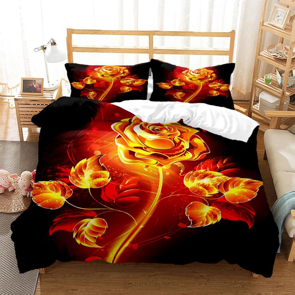 Rose Floral Duvet Cover Set Twin King Size Romantic Flowers Bedding Set Microfiber Comforter Cover For Valentine's Day Wedding