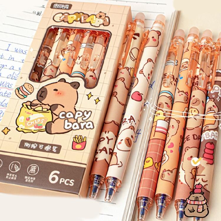 6Pieces Cartoon Gel Pen Erasable Retractable Gel Pen 0.5mm Quick Drying Office Writing Pen for Writing Noting Journaling