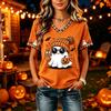 Tricouri Femei Halloween cu Decolteu în V Top cu Dovleac Tricou Casual Top pentru Petrecere de Sărbătoare