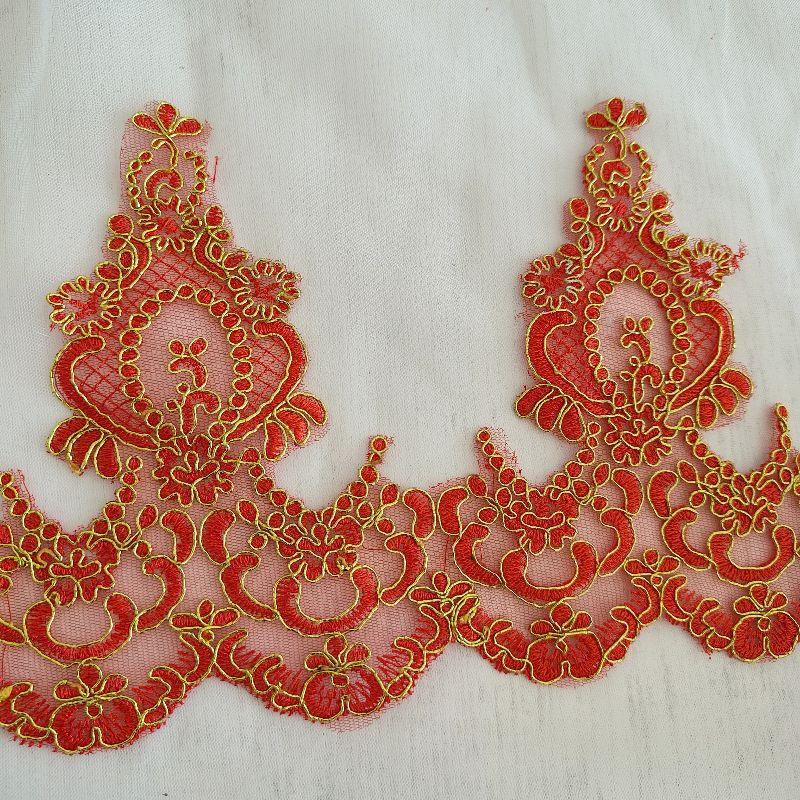 Červené vyšívané krajky Retro svatební šaty Doplňky pro pódiové vystoupení Krajkové květiny DIY doplňky Látkové umění