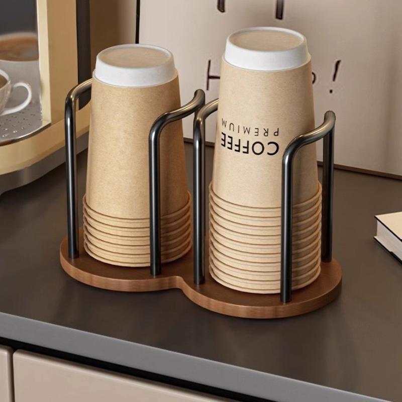 Disposable Cup Storage Holder Rack Shelf Water Tea Cups Wood Dispenser With Longer Stick Mug Display Stand Organizer Supplies