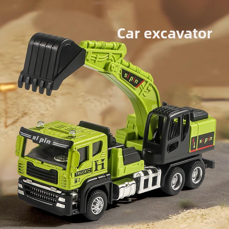 Crane Cement Pump Truck Excavator Vehicle Model Set With Alloy Front For Kids Construction Play Toys