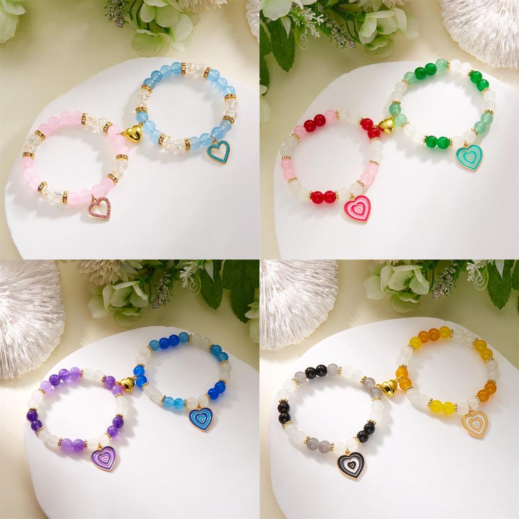 Love Heart Charm Bangles For Men And Women With Alloy And Glass Materials Summer