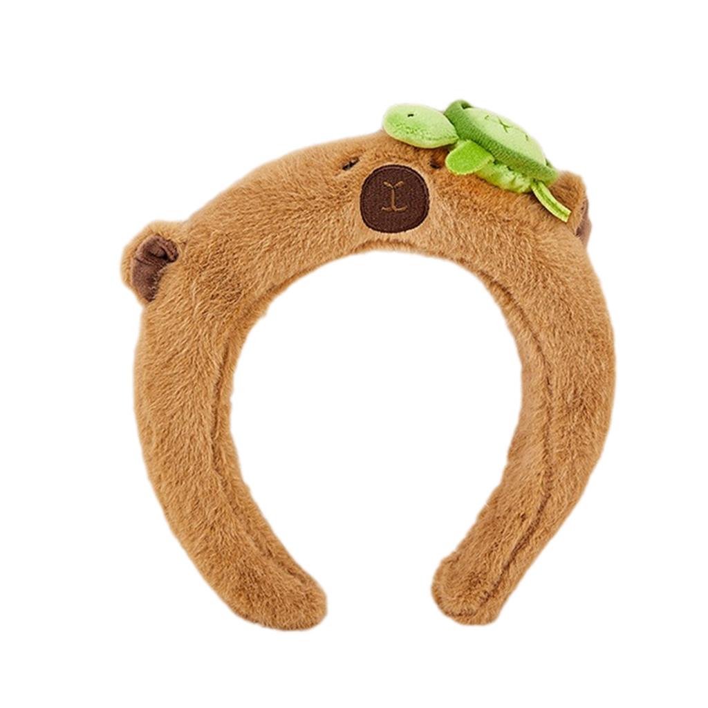 Adolescents Bandeau Capybara Dessin Animé Forme Adulte Pièce de Tête en Peluche pour Maquillage Lavage du Visage Bandeau de Sport Anti Glissement de Cheveux