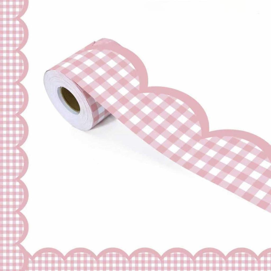 Pink Grid Bulletin Board Border -16.4ft Self-Adhesive Decorative Trim for Classroom Blackboards,School, Home & Office Wall Decor