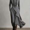 Women's High Neck Long Sleeve Asymmetrical Ruffle Midi Dress Elegant Party Dress