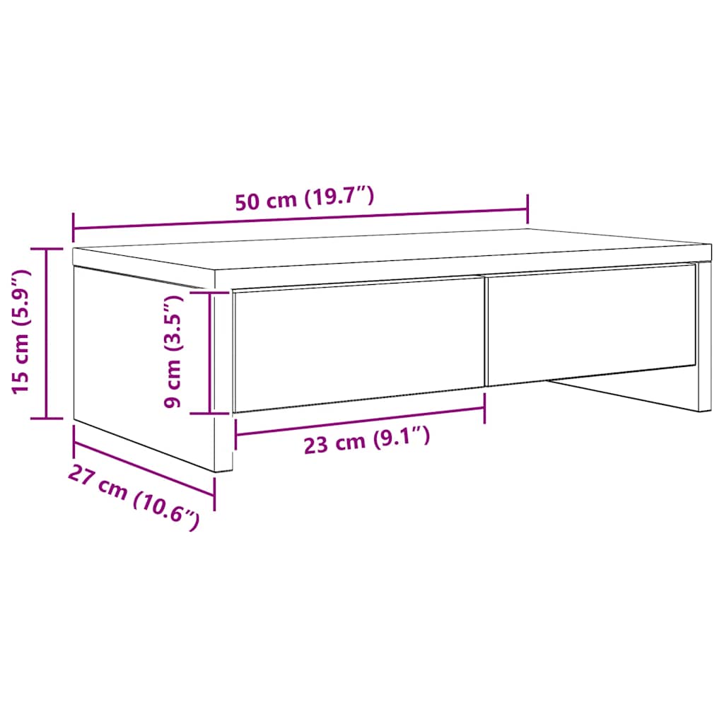 Dual Monitor Stand with Drawers Artisan Oak Finish 50 X 27 X 15 Cm