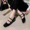 Maogu 2025 Spring French Retro Shallow Mouth Thick Heel Dress Shoes Fashion Silver Square Head Mary Jane Ballet Shoe Low Heels