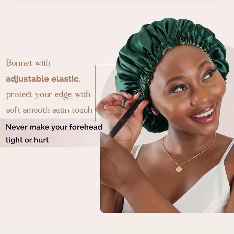 Adjustable Hypoallergenic Satin Hair Cap Double Layer Reversible Sleeping Bonnet Adults Soft Pink Blush Color Options Head Wear