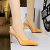 Korean Version Of Simple Banquet High Heels Thin Heels Satin Hollow Plain Back Tripping Pointed Toe Women's Shoes Elegant