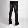 Men's European & American Fashion Straight Denim Pants with Elastic Pearl Layered Detail