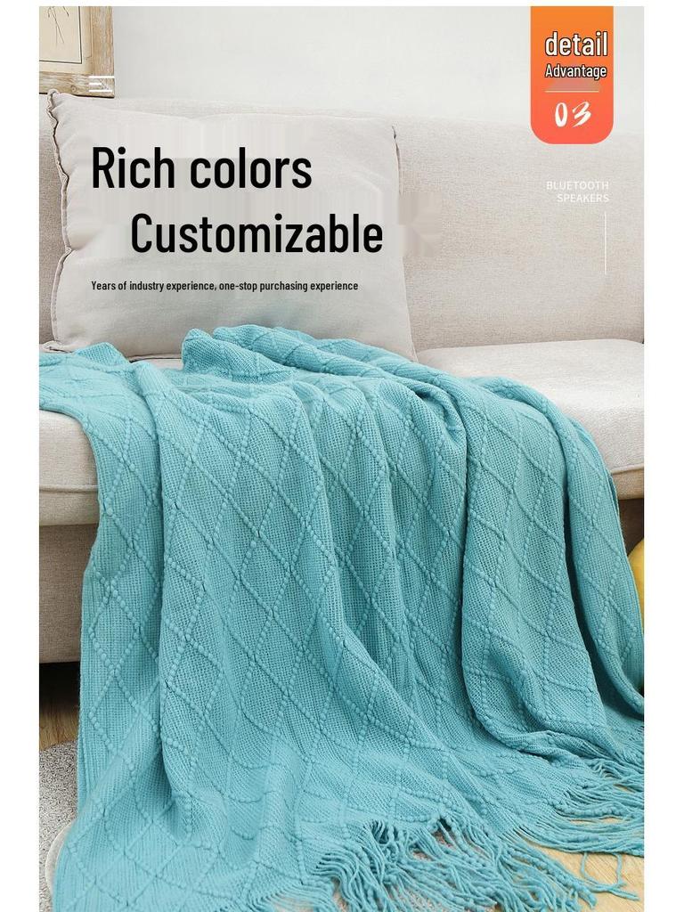 Cobertor Tricotado Moderno Minimalista com Padrão Diamante Cor Sólida - Cobertor de Sesta Personalizável para Carro ou Cama