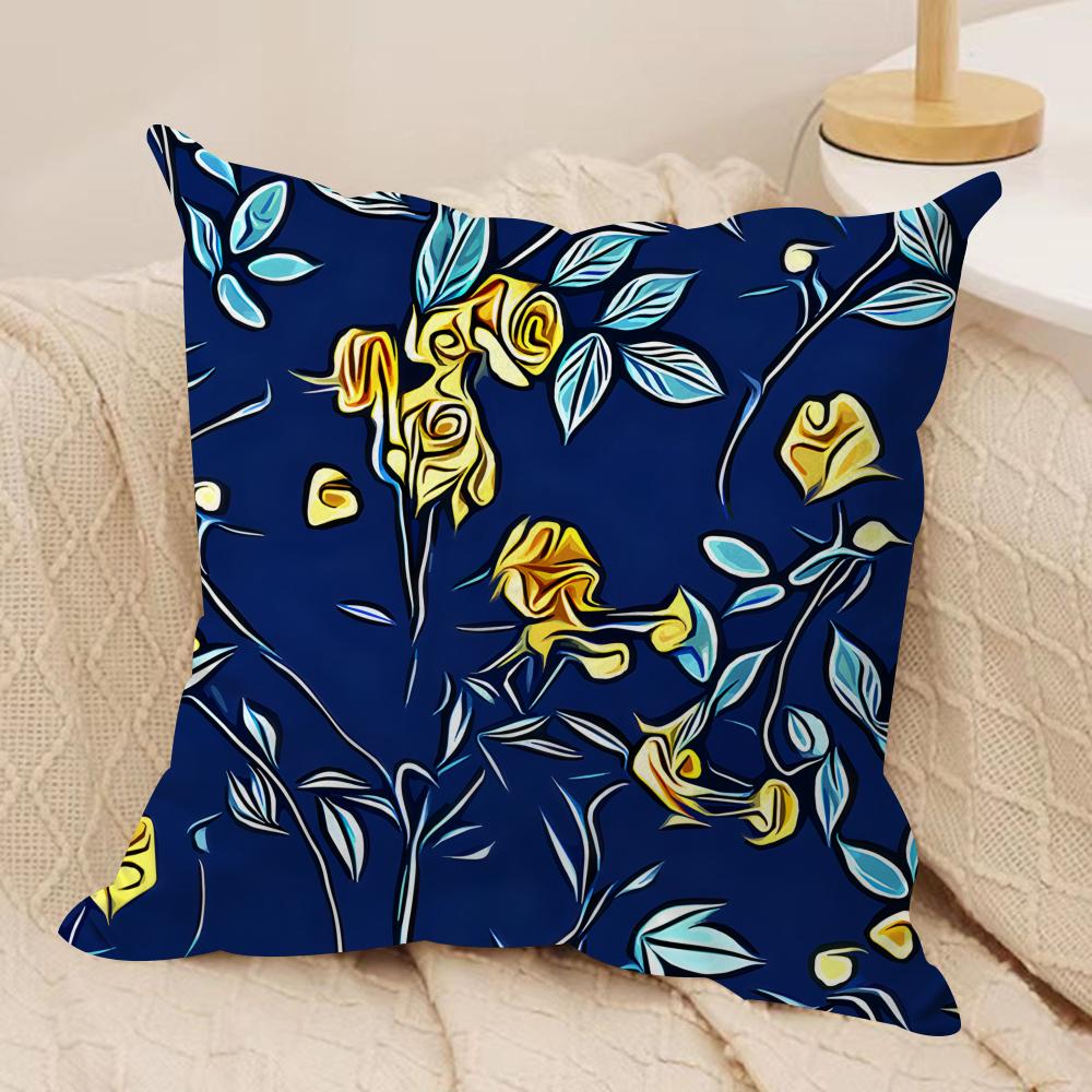 Floral Print Textile Retro Cushion Cover Silky Short Plush Invisible Zipper Dustproof Sofa Pillow Case for Home Decor