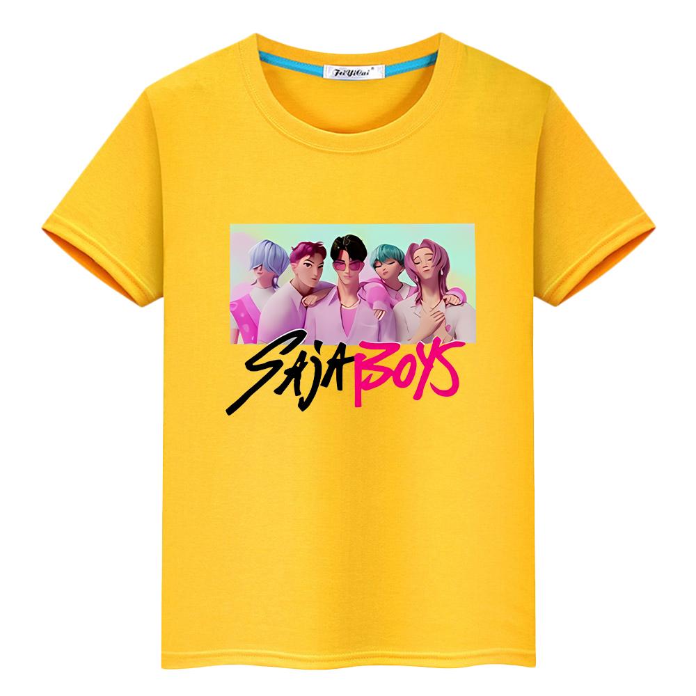 t shirt for kids boy 10year Kawaii Saja Boys Print 100%Cotton Tees anime Short kpop demon hunters Cute Tops girls clothes y2k