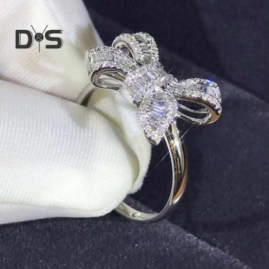 Women Ring Bow Rhinestone Polished Alloy Proposal Ring Multi Sizes Wedding Ring Lady Finger Jewelry for Prom Parties