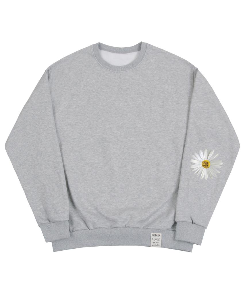 GRAVER [Unisex] Elbow Daisy Flower Sweatshirt_Gray