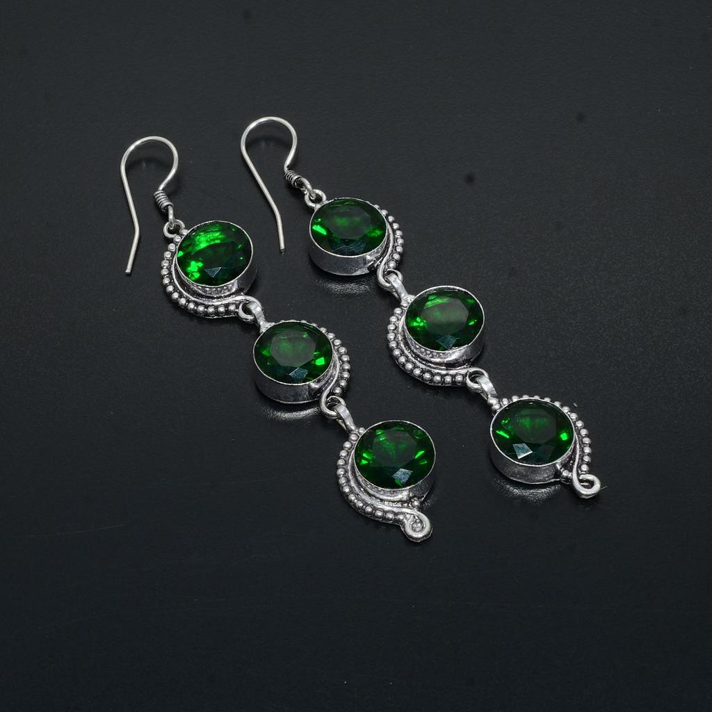 Grüner Turmalin-Edelstein, handgefertigt, 925er Sterlingsilber, Schmuck-Ohrring für Frauen, grüner Turmalin-Schmuck für Geschenke, handgefertigter Schmuck-Ohrring