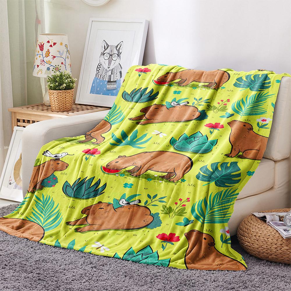 1Pc Capybara Print Flannel Blanket, High quality Comfortable for All Seasons, Home Decor, Warmth and Comfort, Perfect for Christmas Gifts