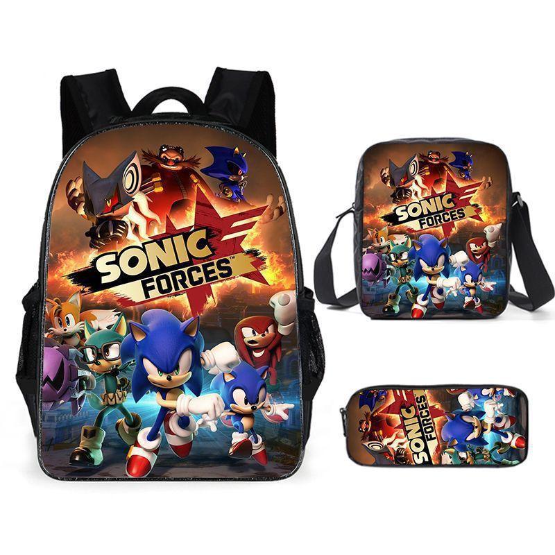 Sonic School Backpack Set For Kids With Breathable Waterproof Oxford Fabric And Cartoon Print For School Use
