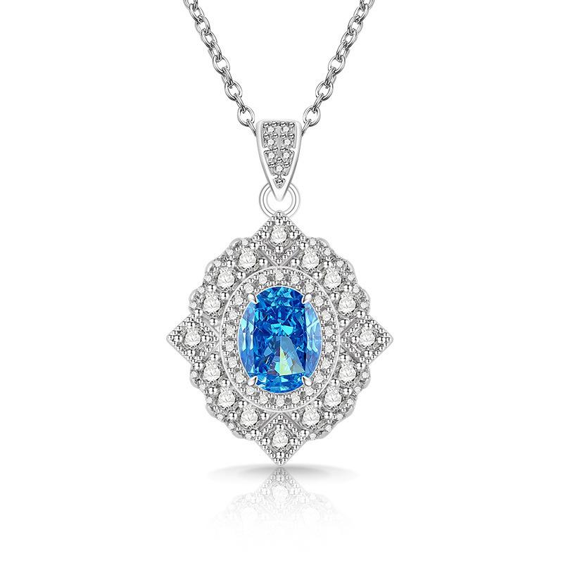 2026 Colored Treasure Ice Flower Cut Pigeon Egg Necklace Fashionable Luxury Inlaid High Carbon Diamond Electroplated Real Gold Pendant