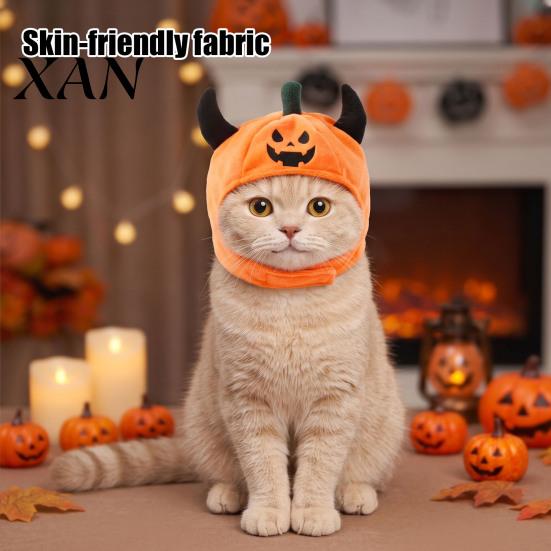 Comfortable Festive Outfit for Puppies Pet Halloween Pumpkin Hat, Funny Devil Horn Cat Plush Cozy Skin Friendly Soft Cotton Headwear Hat Cats