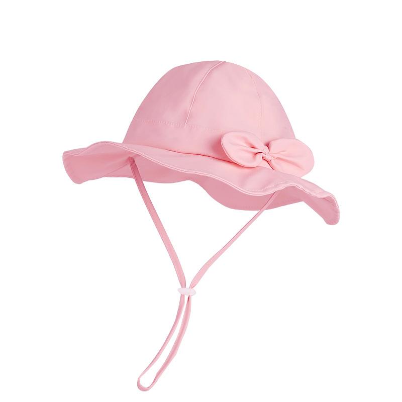 Summer children's sun hat cute bow breathable six bucket hat baby girl big eaves sun hat