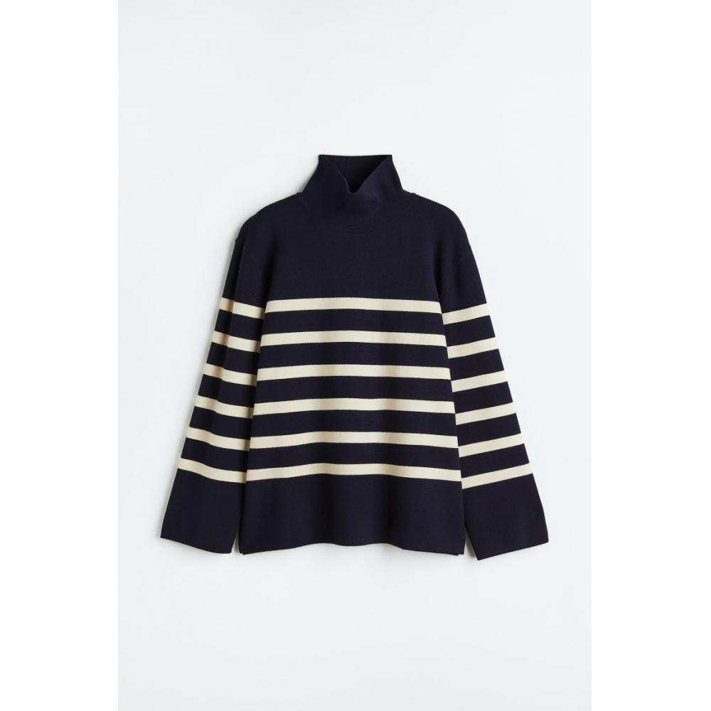 

H M high collar sweater dark blue striped