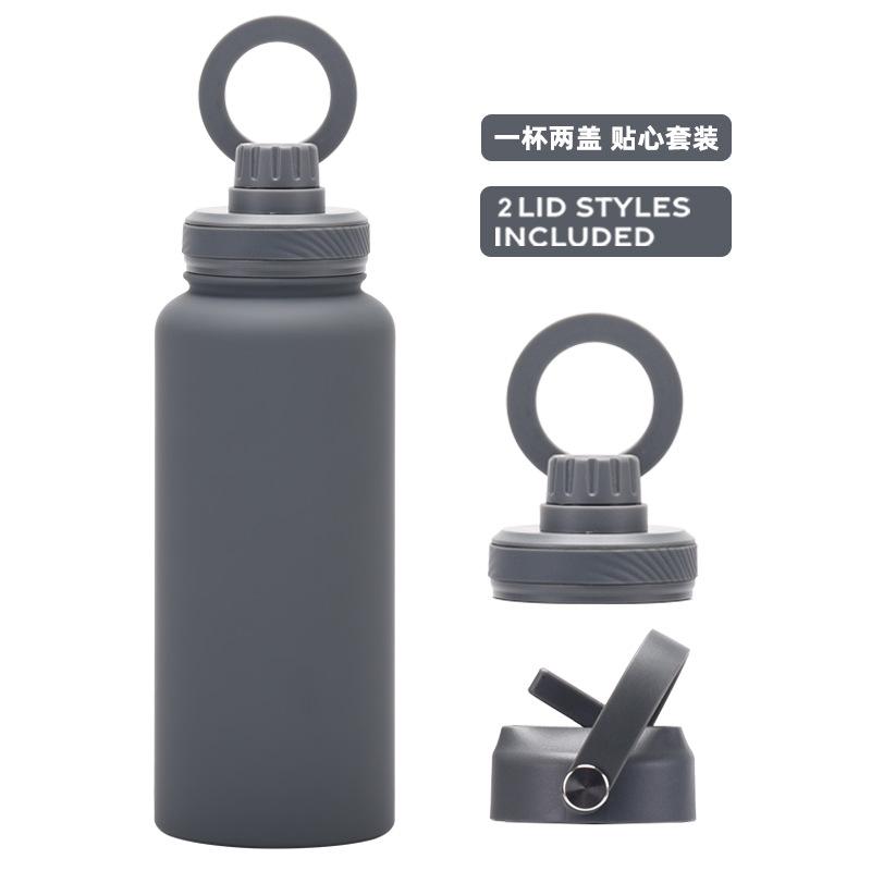 Large Capacity 1L Straw Thermos Cup, Mobile Phone Magnetic Suction Bracket, Water Cup, One Cup With Two Lids, Outdoor Sports Kettle.