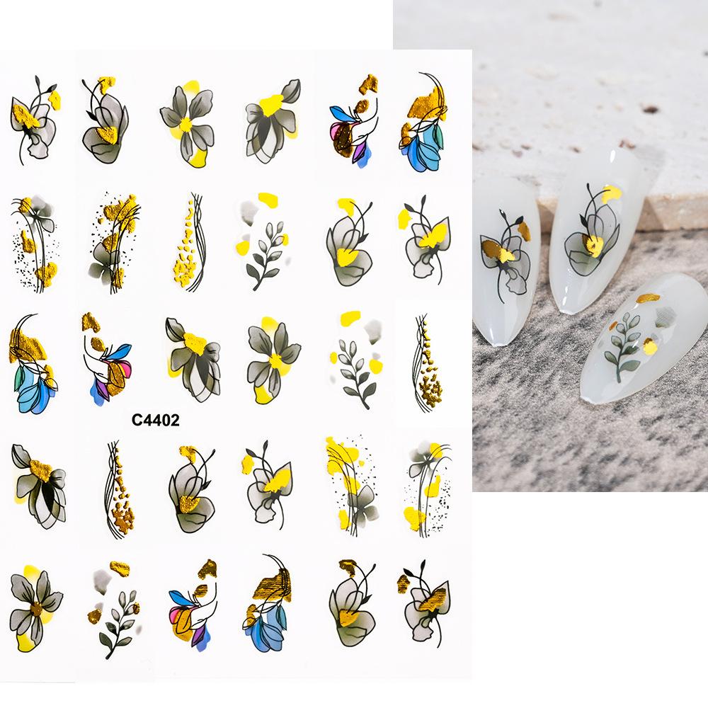 Bronzing Painted Nail Art Sticker 3D Adhesive Self-Adhesive Waterproof Nail Sticker Abstract Butterfly Line Gold Nail Sticker