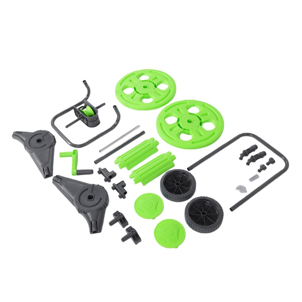 Gartenschlauch-Aufrollerwagen, Eisen- und Kunststoffkonstruktion mit Schlauch und Gerät sowie 2 Rädern für Autowäsche zu Hause, Gartenarbeit, Rasenbewässerung