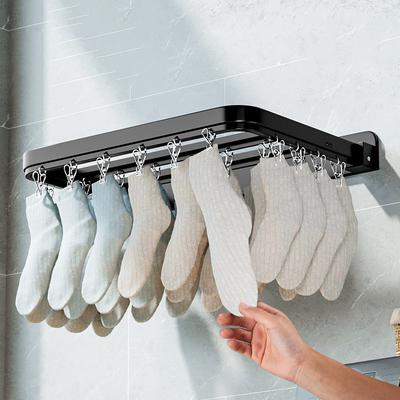 Laundry Organizer 12/20/26 Hooks Shelf Bra Underwear Fixed Wall Mounted Socks Clips Aluminium Alloy No Drilling Black