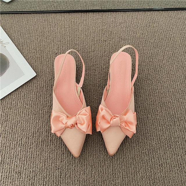 Wave Point Bow Roman Baotou Sandals Fairy Wind Shallow Mouth With Pointed Back Single Shoes Women 'S Sandal