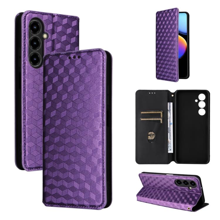 Cubic Grid Texture Flip Leather Phone Case