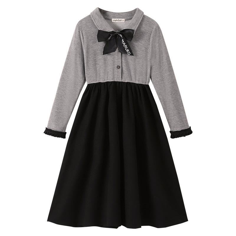 Girls Fashionable Cotton Dress for Autumn, Children s Princess Long-sleeved Dress 120cm серый