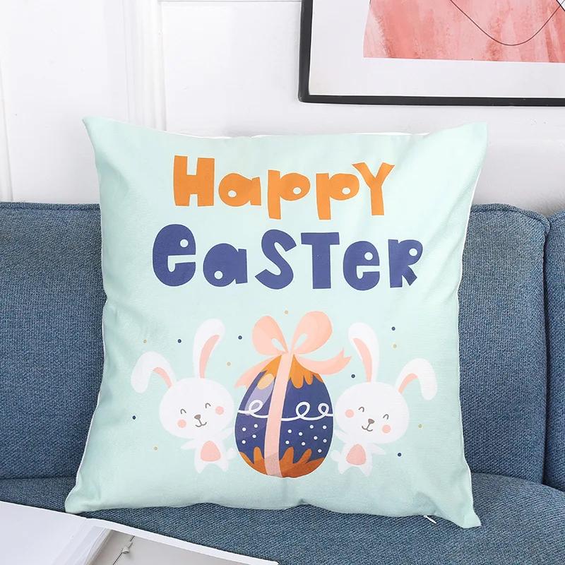 Kissenbezug mit Aufschrift „Frohe Ostern“, niedlicher Hase und Ei-Druck, für Wohnzimmer, Sofa, Kissenbezug