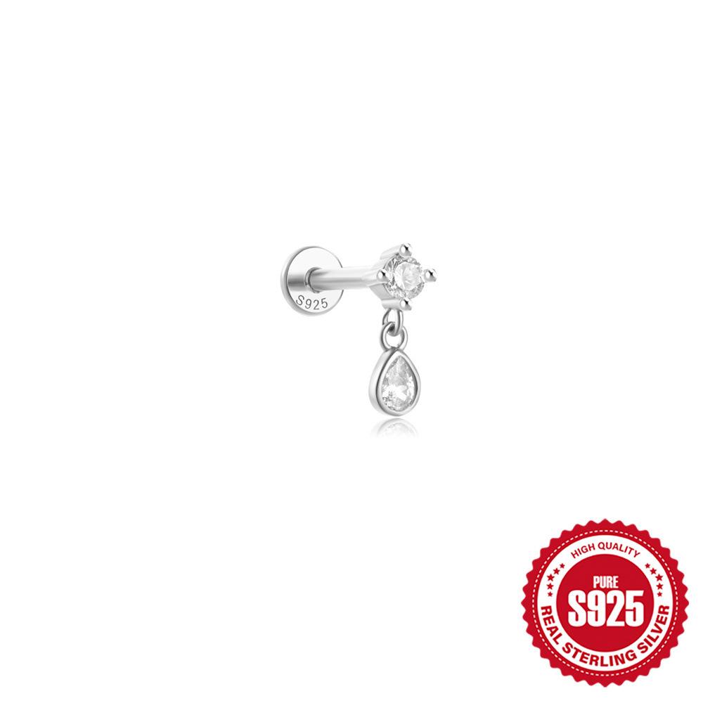 Einfache S925 Sterling Silber Persönlichkeit Geometrische Diamant Set Flache Kopf Innengewinde Pentagramm Perle Piercing Ohr Knochen Nagel