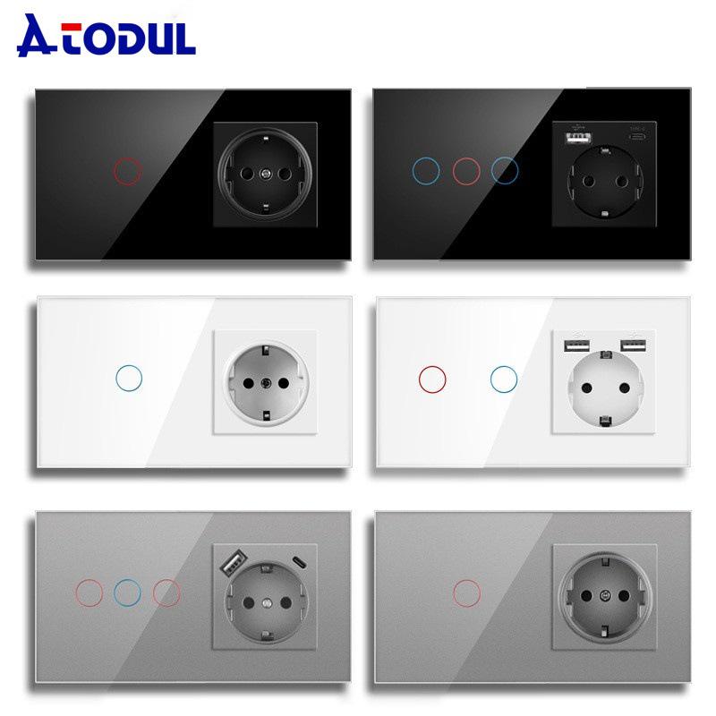 157 European Touch Switch & German Socket with Integrated Glass Panel for Homes