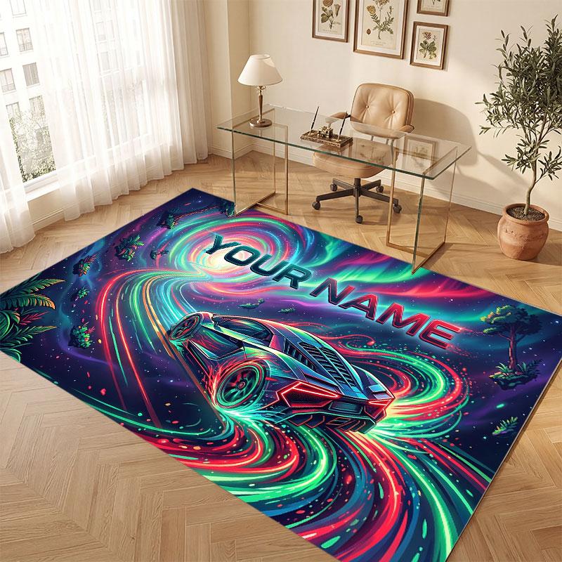 Neon Colorful Theme Crystal Velvet Floor Rug Personalized Custom Name Text Warm Carpet Home Decoration