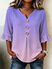 Women's Lavender Solid V-Neck Button Front Blouse, 3/4 Ruffle Bell Sleeve Loose Casual Top for Spring Summer Office & Daily Wear