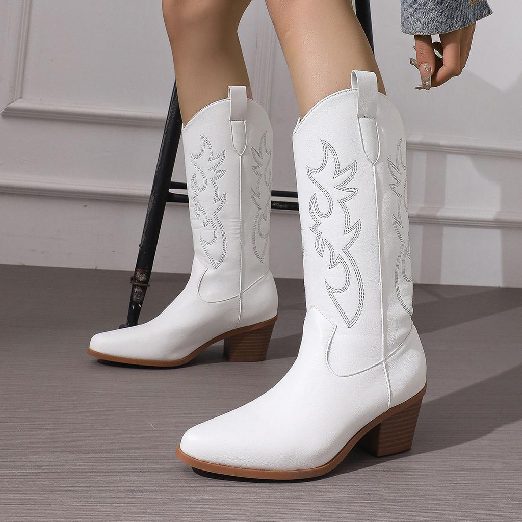 Large size thick heel pointed high boots high heel boots European and American western cowboy knight boots long boots women
