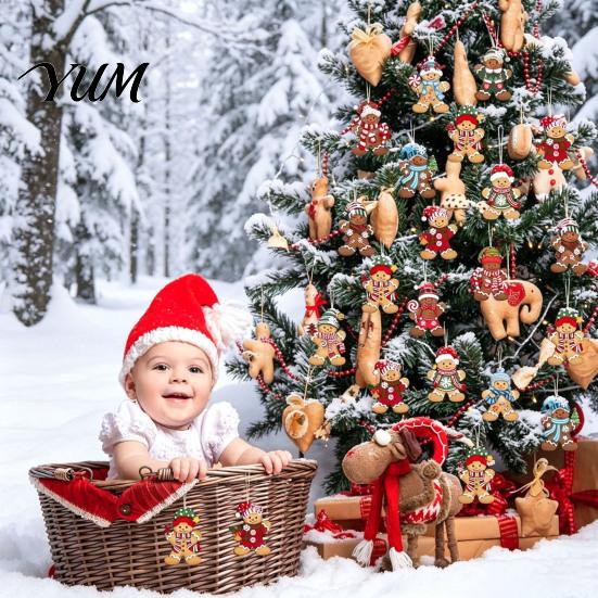 Traditional Wooden Hanging Crafts Gingerbread Man Pendant for Christmas Tree Decoration, Rustic Xmas Decorations Ornaments with Lanyards Home