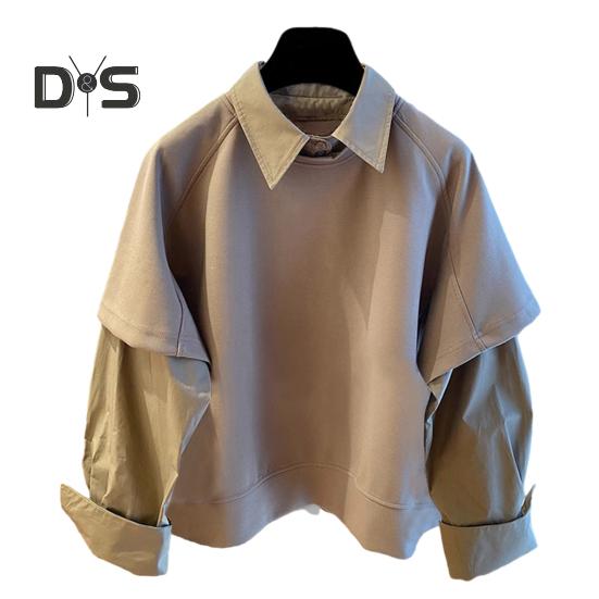 

Мужская рубашка с лацканами, длинный рукав, однотонная, сращивающаяся, имитация, из двух частей, пуловер, свободный крой, повседневная рубашка, рабочая одежда XXL хаки