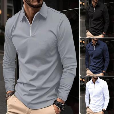 Pánská košile Móda Dlouhý rukáv Jednobarevné Pánské Top Lapel Design Měkký prodyšný pulovr ze směsi bavlny pro každodenní nošení
