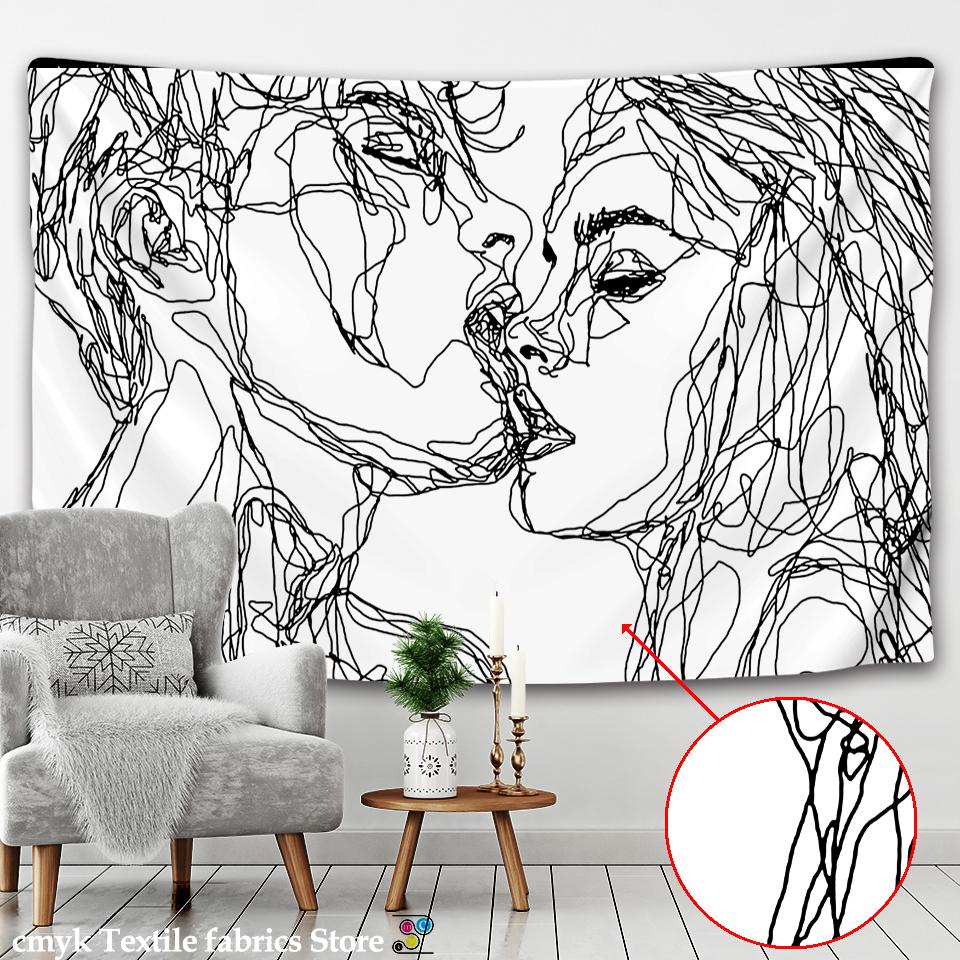 Kreatives Linienzeichnung Wandbehang Boho Dekor Hippie Kuss Psychedelisch Abstrakt